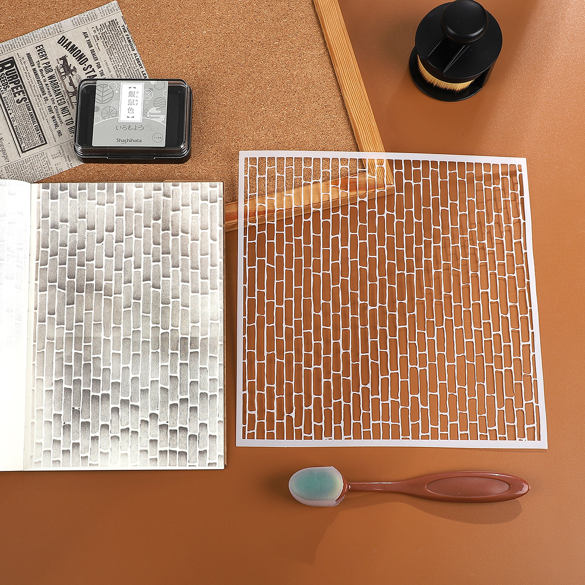 Journalsay Red Brick Honeycomb Fish Scale Graphic Plastic Masking Panel Stamp