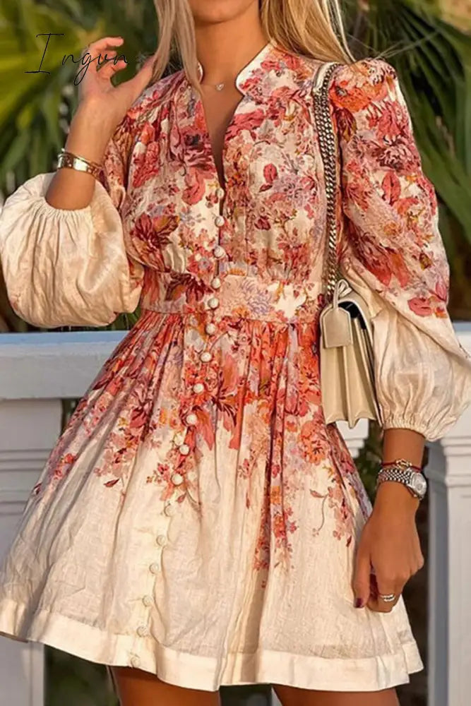 Elegant Floral Buckle V Neck A Line Dresses Red / S Dresses/Floral