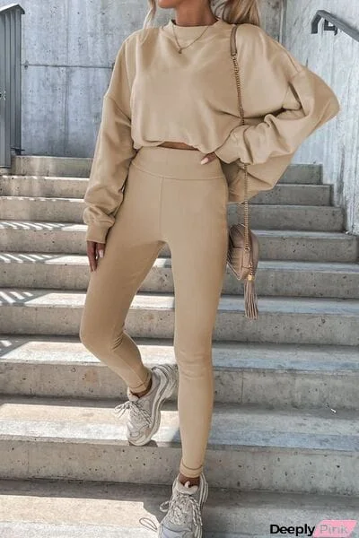 Round Neck Dropped Shoulder Sweatshirt and Pants Set