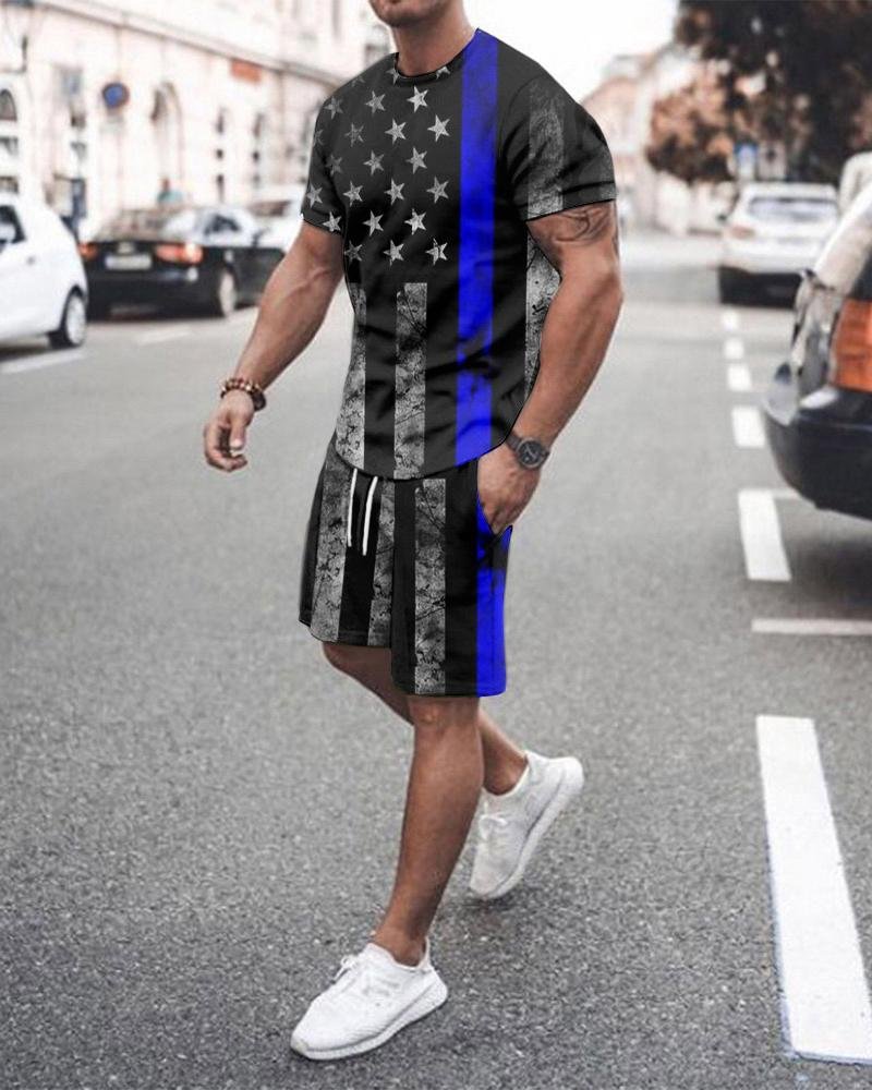 Men's Flag Printing Leisure Sports Suit