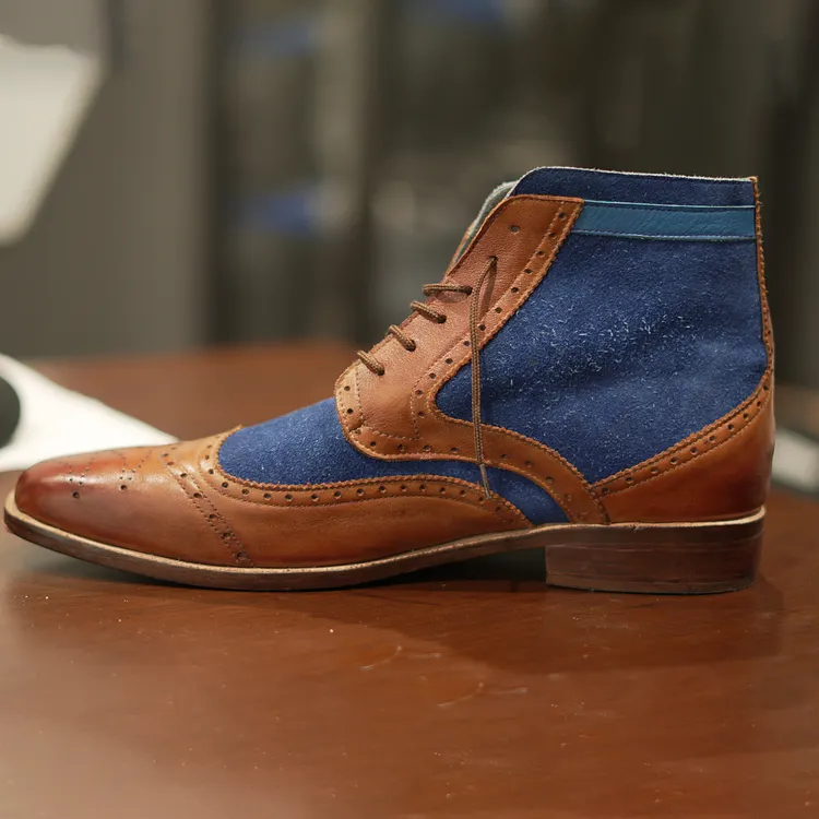 Handmade Wingtip Brogue Lace -Up Full-Grain Leather Men&rsquo;s Ankle Boots