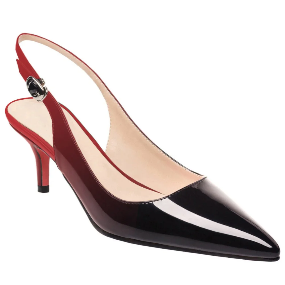 2.36" Women's Kitten Heel Pointed Toe Slingback Shoes Red Bottom Pumps Gradient Color-MERUMOTE