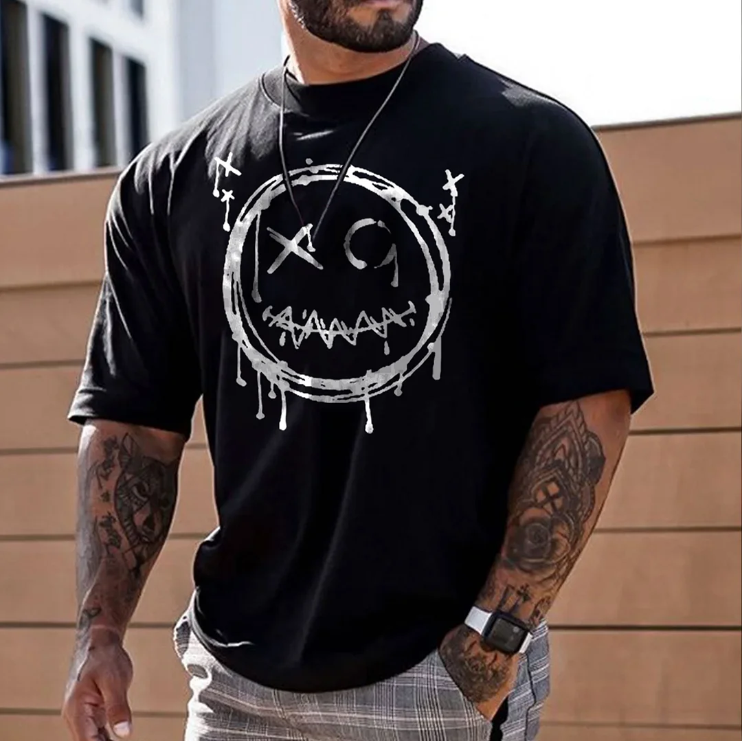 Faded Emoji Graphic Black Print T-Shirt