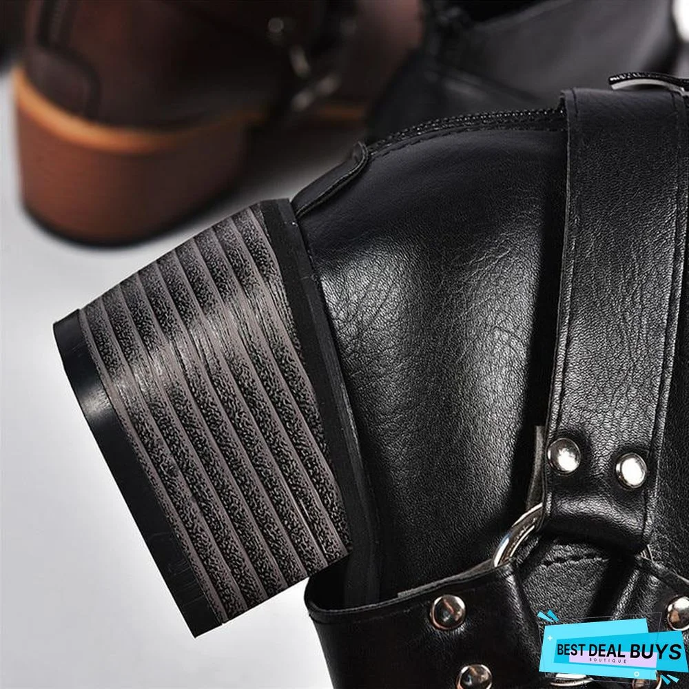 Women Boots Vintage Leather High Heels Shoes Bota Woman Autumn Short Boot Winter Buckle Daily Ankle Boots