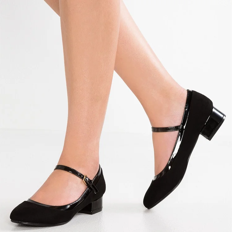 Classic Black Mary Jane Pumps Block Heel Round Toe School Shoes |FSJ Shoes
