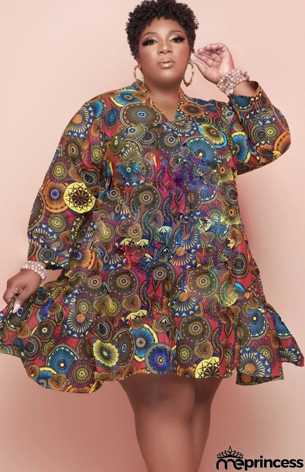 Autumn Plus Size Print Casual Skater Dress