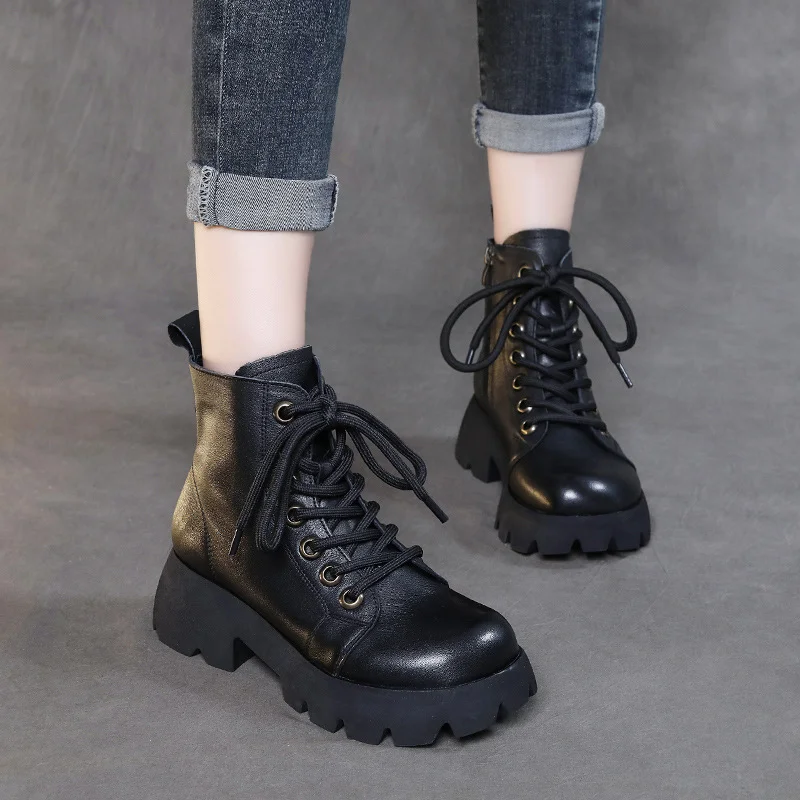 Yyvonne Time 99] Water Washing Layer Of Kraft Rubber Foam Bottom List Plus Velvet With Handmade Martin Boots Woman