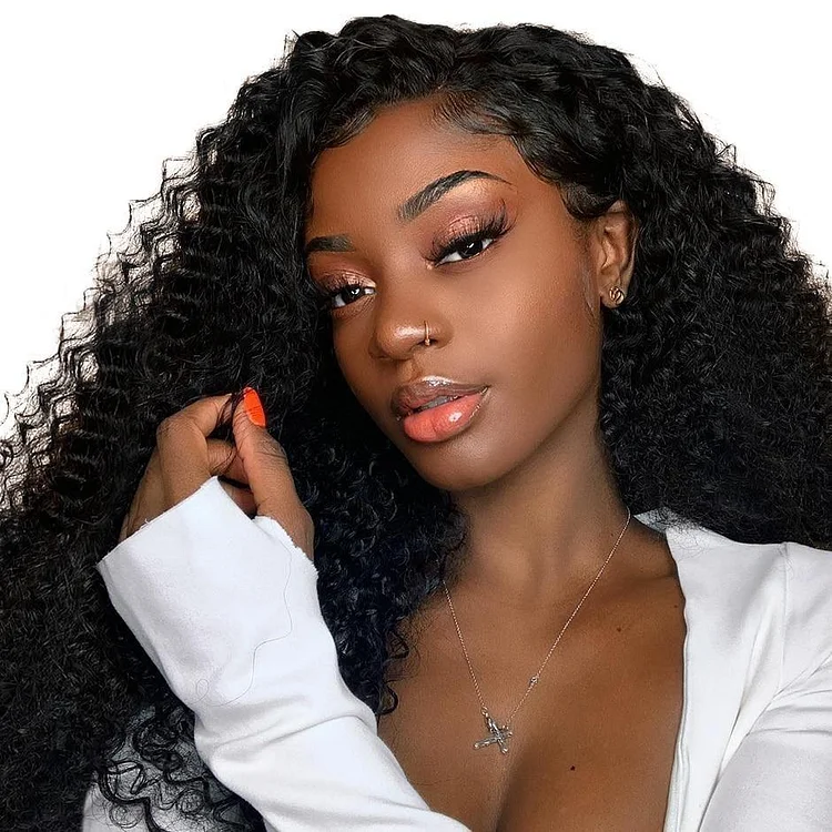 Brazilian Kinky Curly HD Transparent Lace Front Human Hair Wigs-elleschic