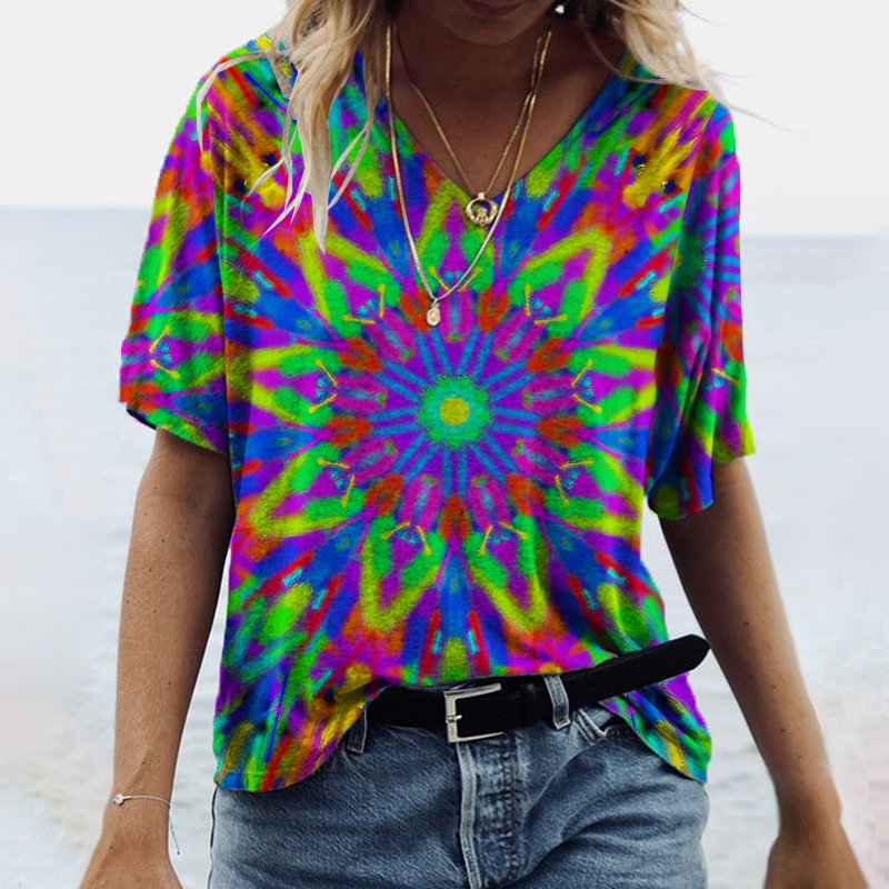 Tie Dye Swirl Mandala Print Women's T-Shirt