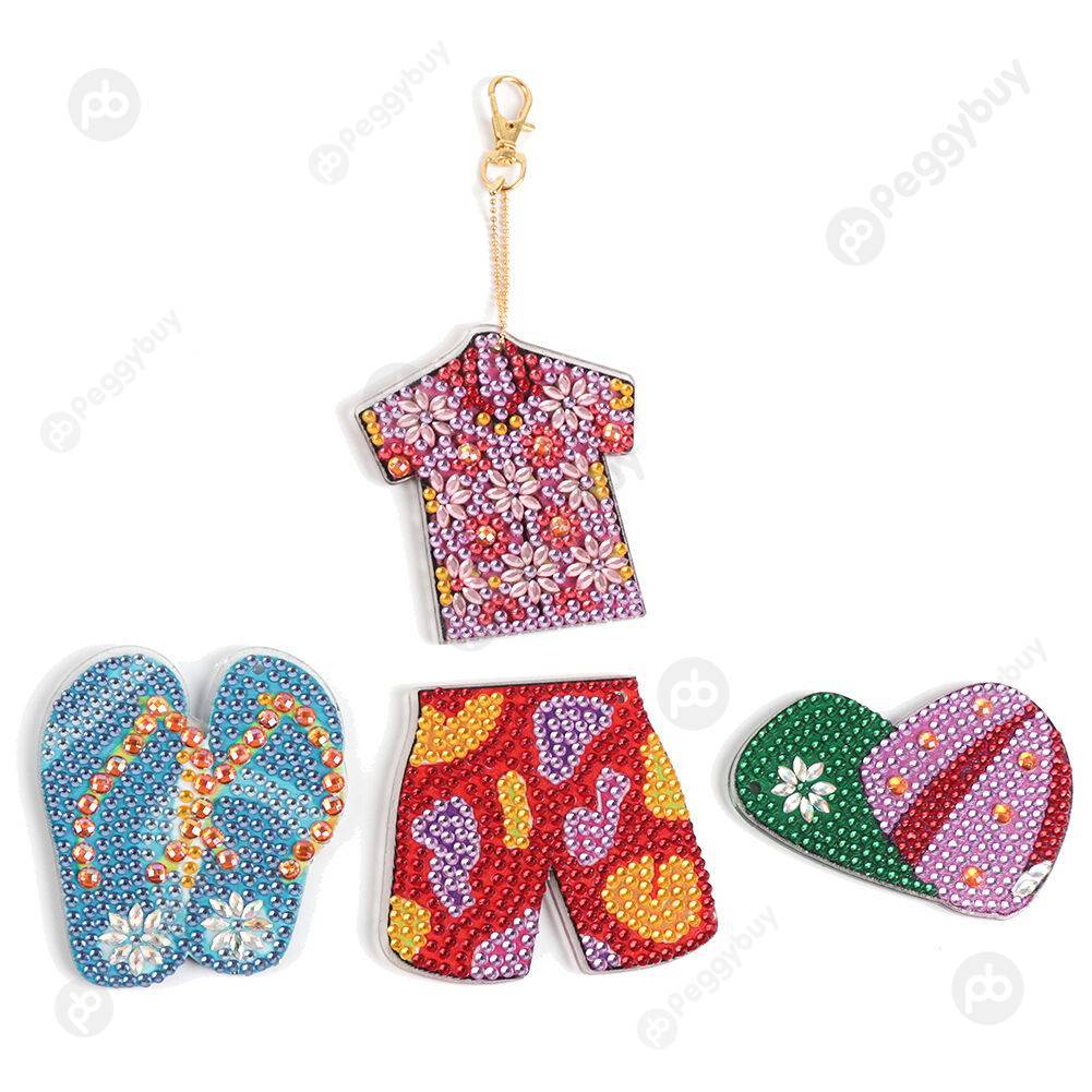 

4pcs Summer Beach Clothing-DIY Creative Diamond Keychain, 501 Original