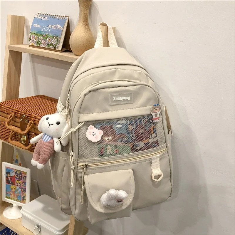 Korea Style Female Student Laptop Backpack Cute Fashion Book Schoolbag Women Kawaii Backpacks Harajuku Girl Mesh College Bag