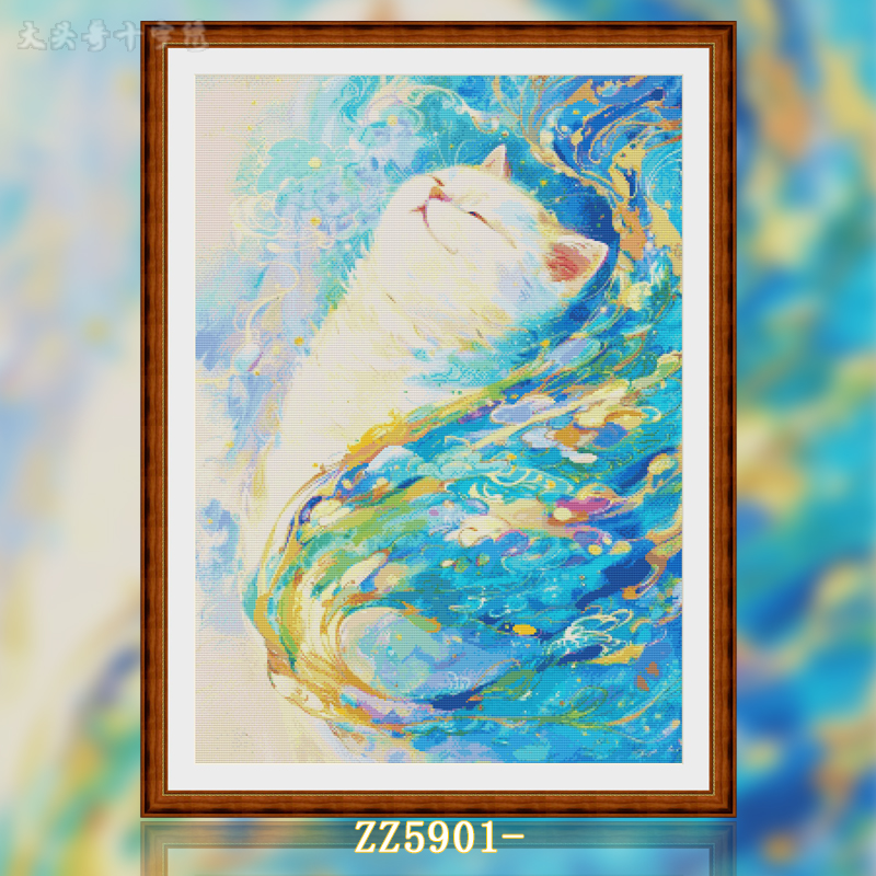 [Metallic Thread] [ZZ5901-Cloud Moon Symphony Meow]  Painting Fairy Cross Stitch