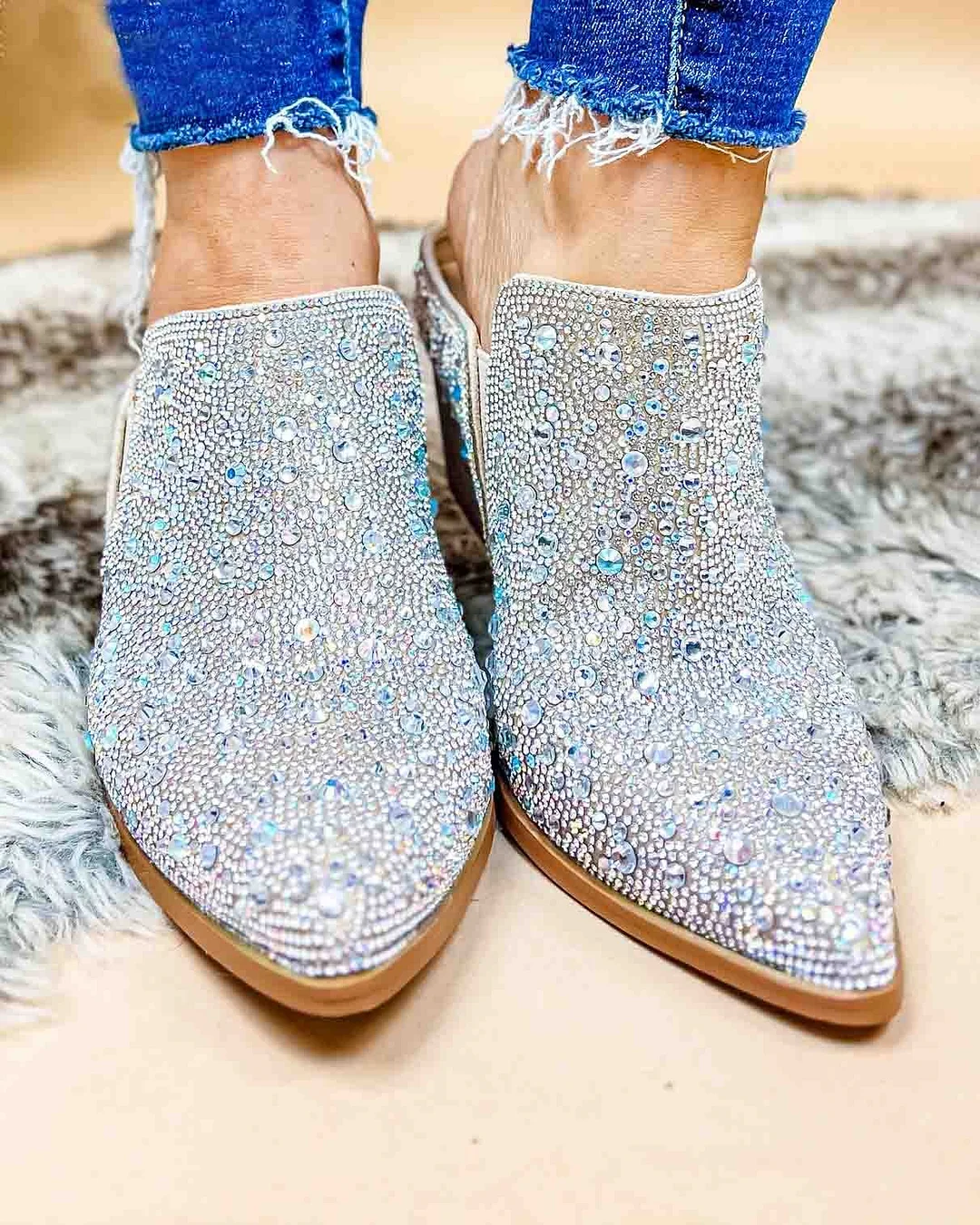 Melarey Clear Rhinestone Heeled Mule