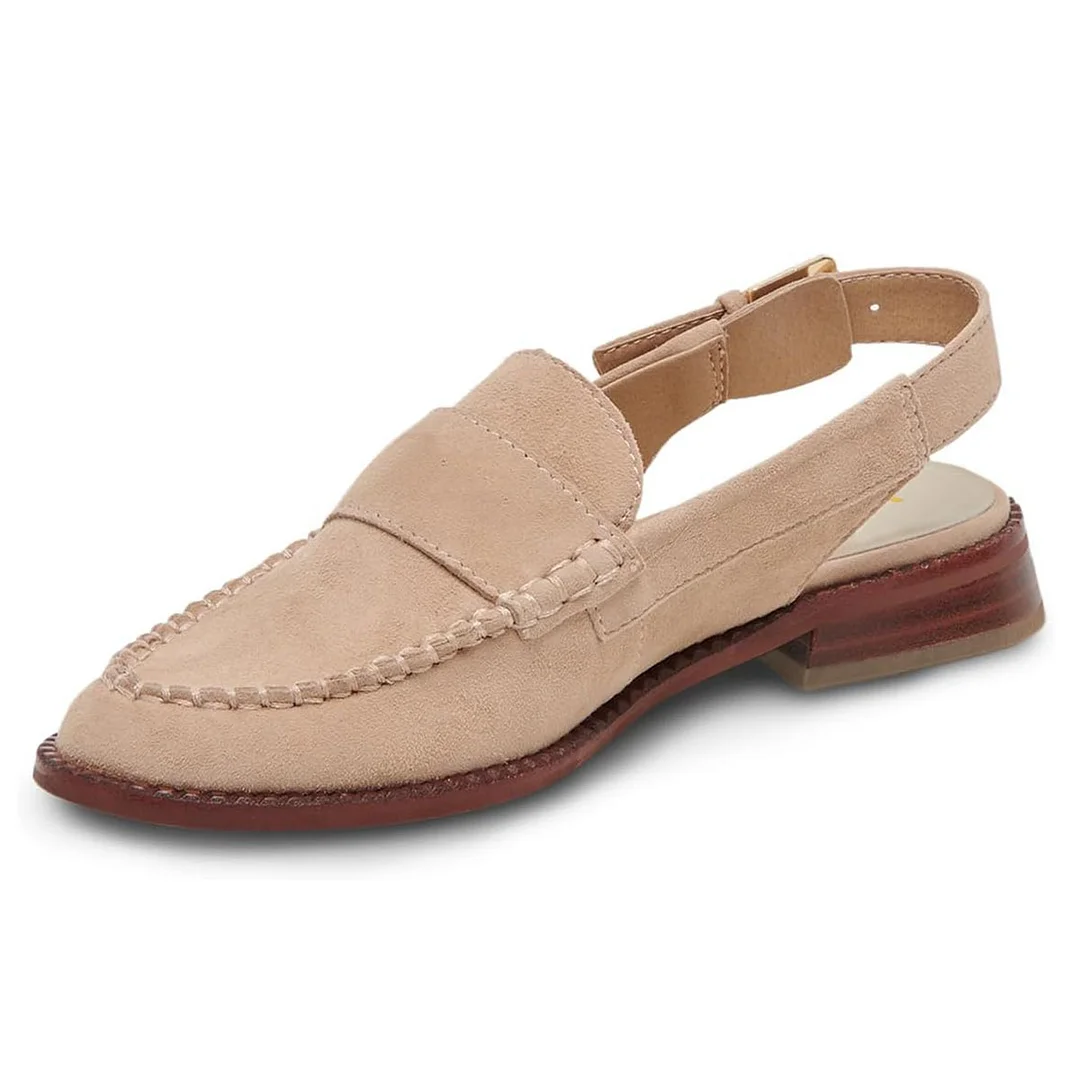 Nude Vegan Suede Round Toe Slingback Classic Loafer Shoes Women