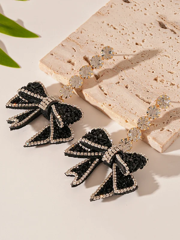 Shiny Bowknot Beaded Earrings Accessories