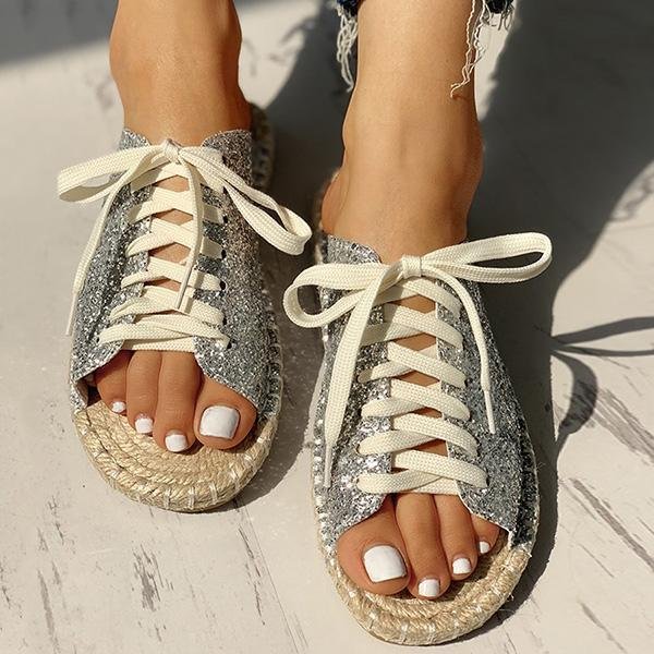 Chloebuy Casual LaceUp Flats Sandals