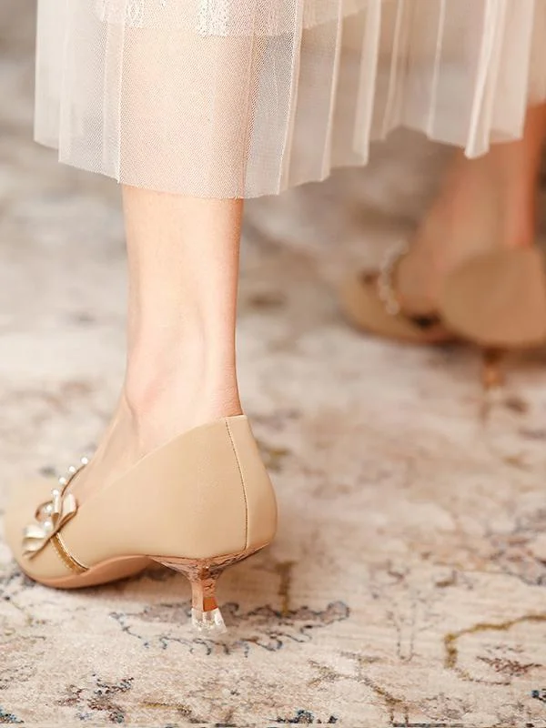 Pearl word with female pointed toe elegant bow side high heels