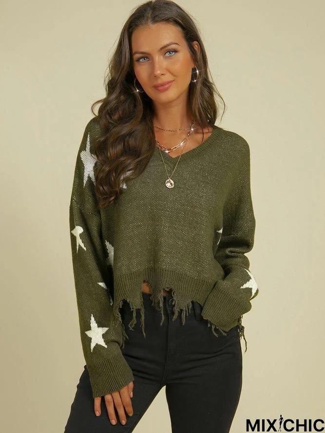 Army Green Wine Red Fashion Geometric Sweater