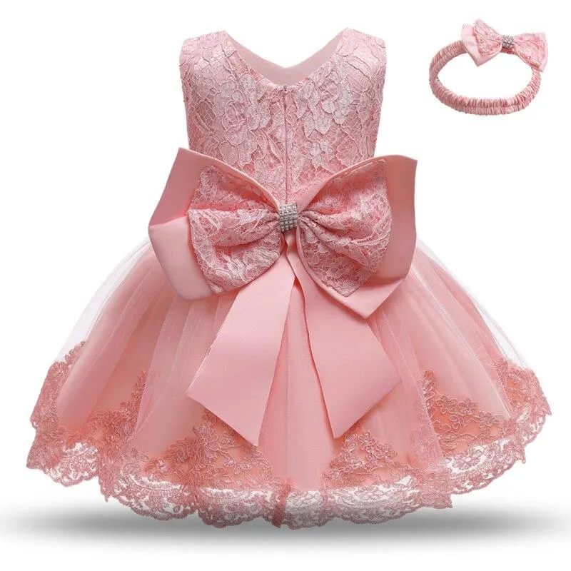 Baby Girls 1st Birthday Princess Dress 2 Years Toddler Kids Lace Embroidery Flower Tutu Baptism Dresses Newborn Party Costume