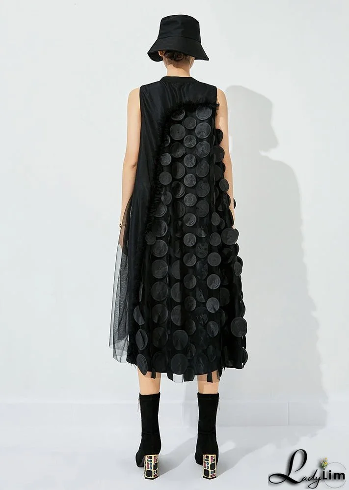 Bohemian Khaki Asymmetrical Patchwork Wrinkled Tulle Maxi Dress Sleeveless