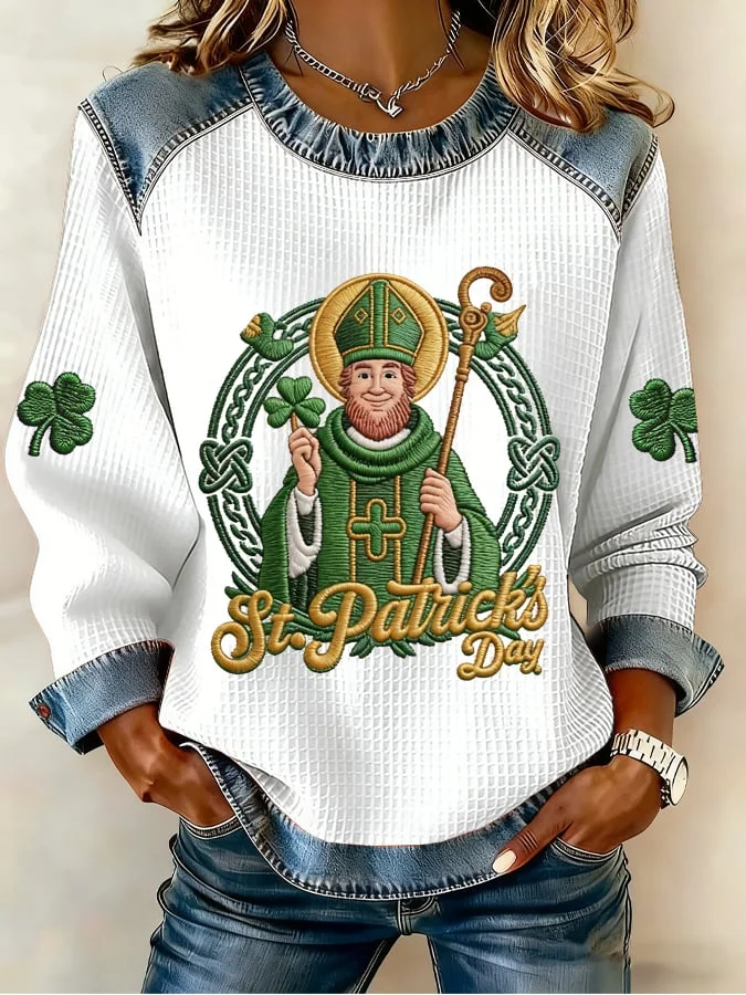 Women's  St. Patrick's Day Faux Denim Print Top 