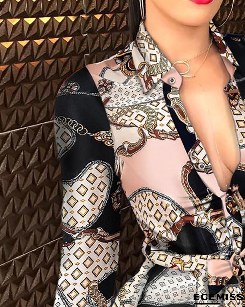 Autumn and Winter New Long Sleeve V-neck Bandage Fashion Sexy Printed Dress | EGEMISS