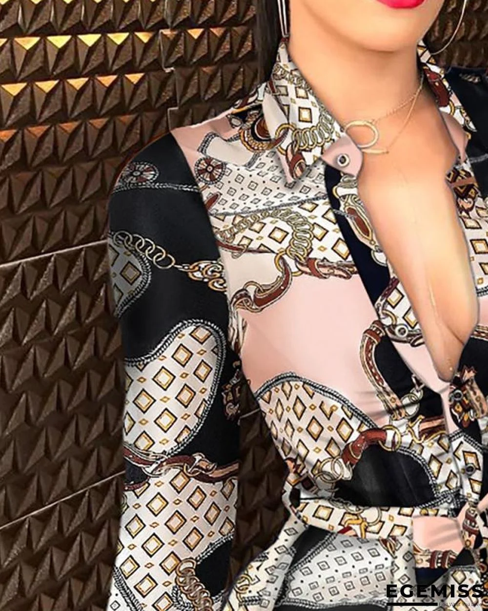 Autumn and Winter New Long Sleeve V-neck Bandage Fashion Sexy Printed Dress | EGEMISS