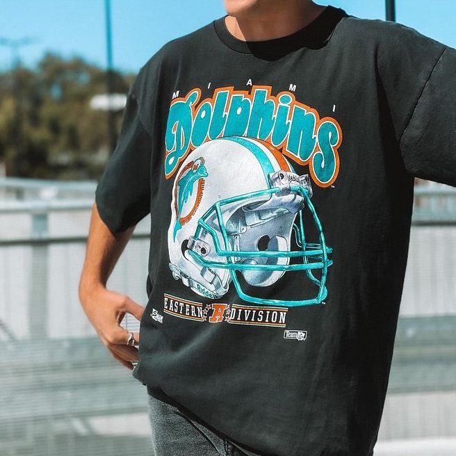 Men Baseball Vintage Miami Dolphins Graphic Print T-shirt