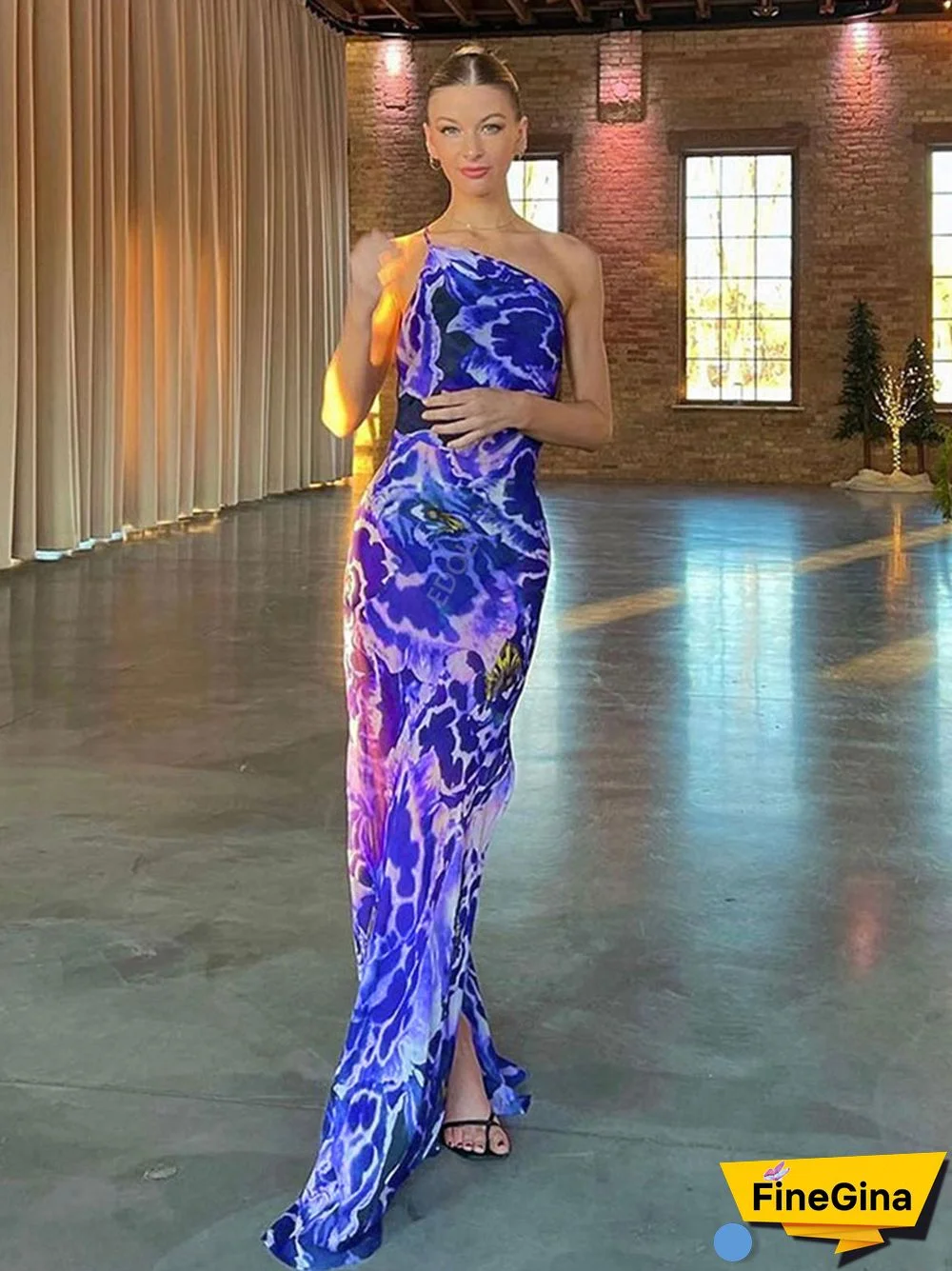 Blue Boho Asymmetrical Sundress Sexy One Shoulder Straped Bodycon Maxi Dress Women Summer Clothes Party Slip Dresses A1251