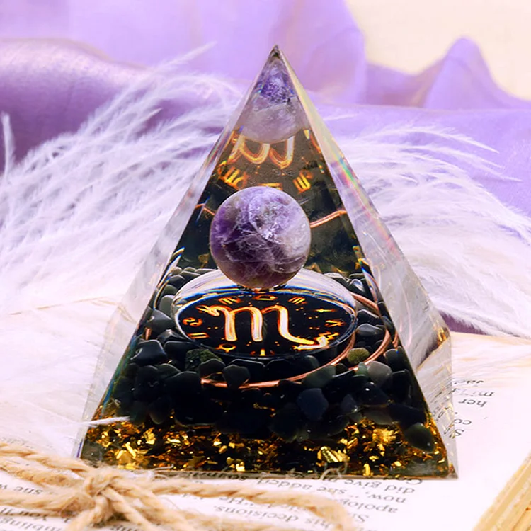 Olivenorma Amethyst Sphere With Obsidian Zodiac Scorpio Orgone Pyramid
