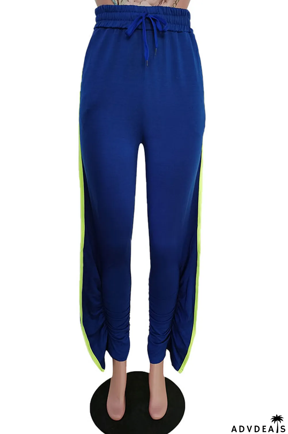 Grey Black Grey Blue Green Yellow Cotton Drawstring Sleeveless Mid Patchwork Solid Split Draped Straight Pants Bottoms