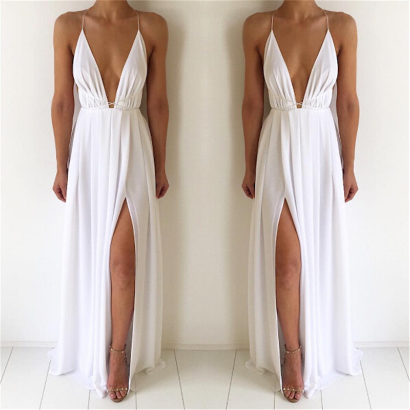 Fashion Sexy V-neck Low Chest Suspender Backless Women's Chiffon Dress