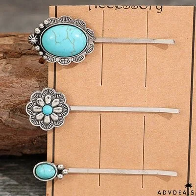 3 PCS/Set Artificial Turquoise Hair Pins