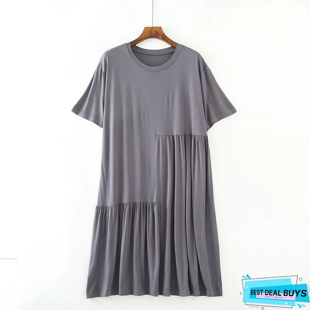 Modal Short Sleeve Dress Women's Plus Size Loose Thin Nightdress Casual Skirt