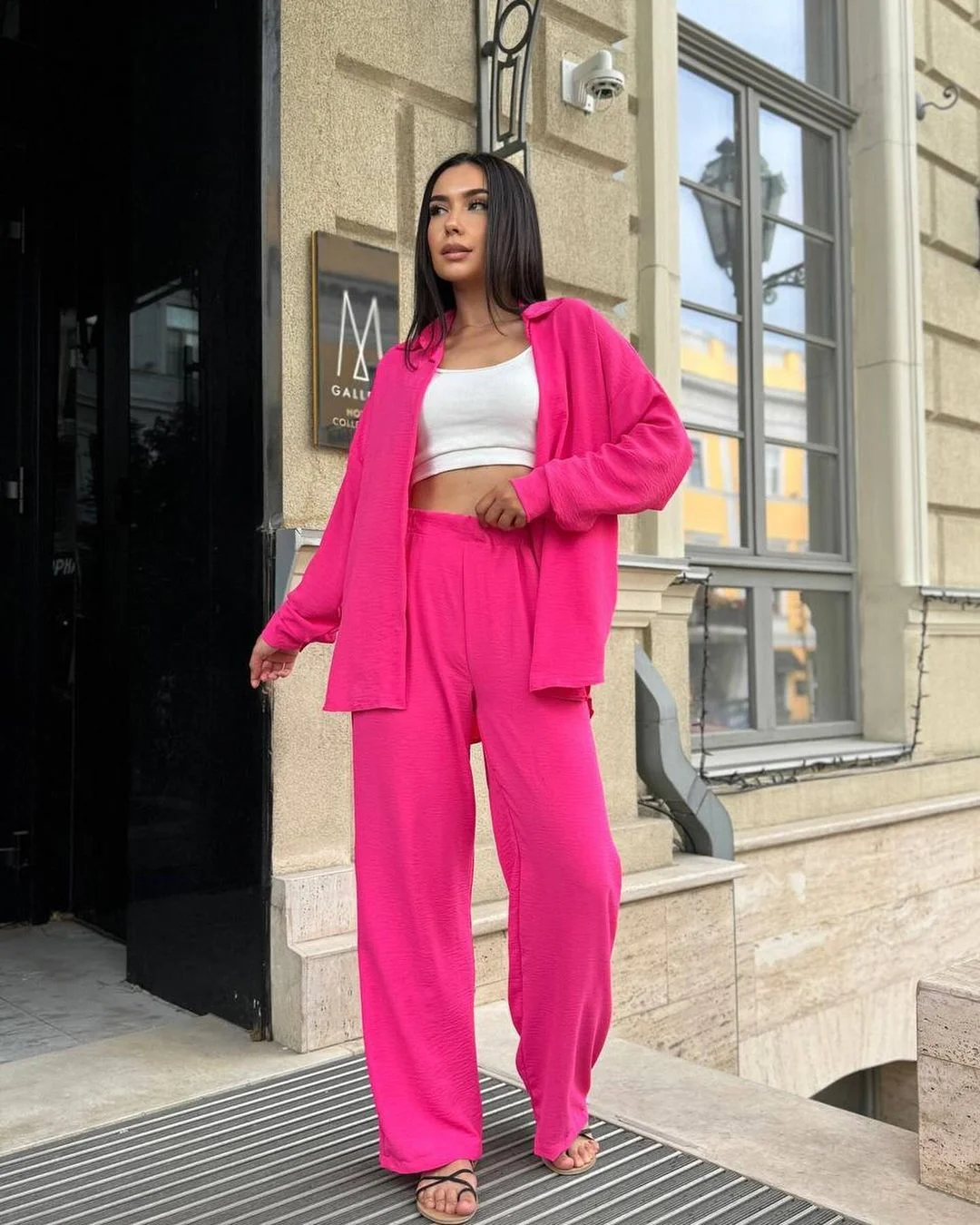 Churchf Churchf New Autumn Solid Color Lapel Long Sleeve Shirt Jacket Casual Pants Set