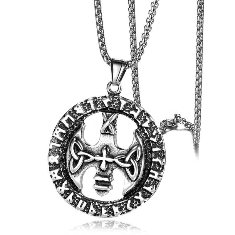 Retro Punk Cross Axe Alloy Titanium Steel Iron Plating Men’s Pendant Necklace Men Pendant Necklaces