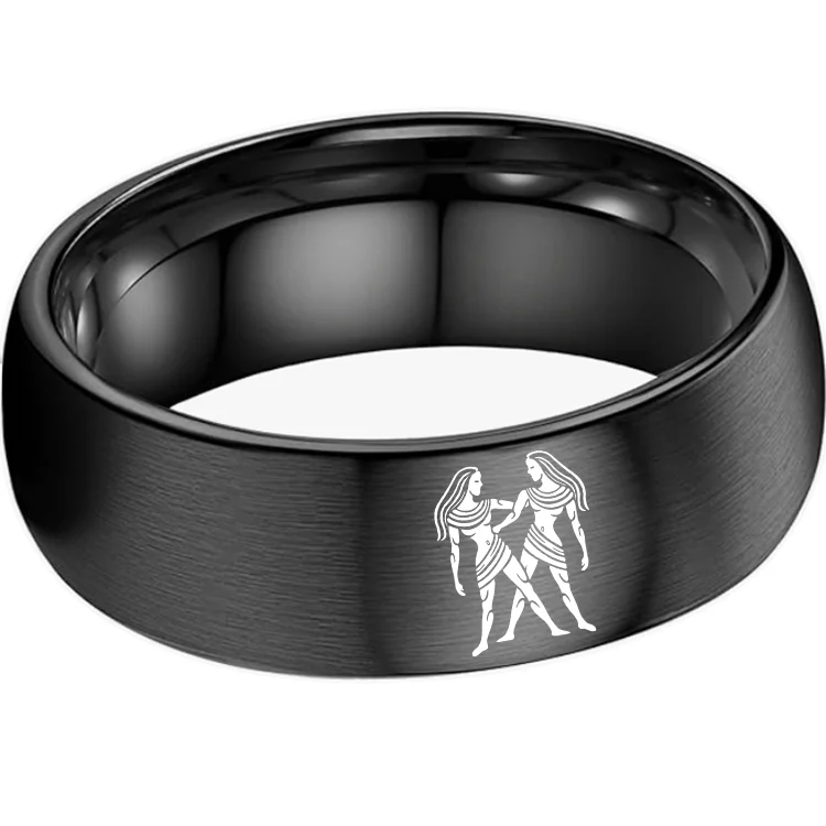 Womens Or Mens Gemini Tungsten Carbide Wedding Rings Black Domed Top Couples Bands 4MM 6MM 8MM Width