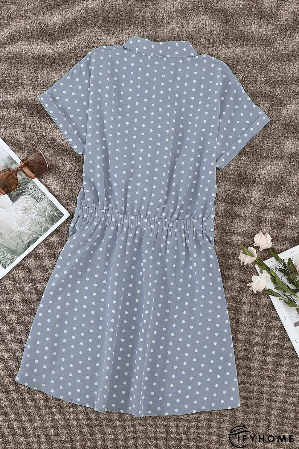 Polka Dot Shirt Collar Short Sleeve Mini Dress | IFYHOME