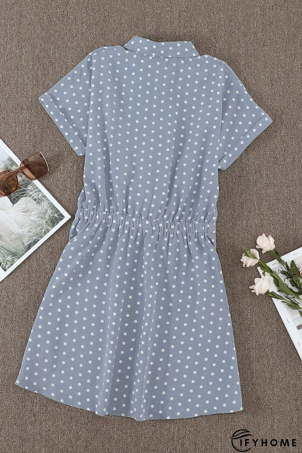 Polka Dot Shirt Collar Short Sleeve Mini Dress | IFYHOME