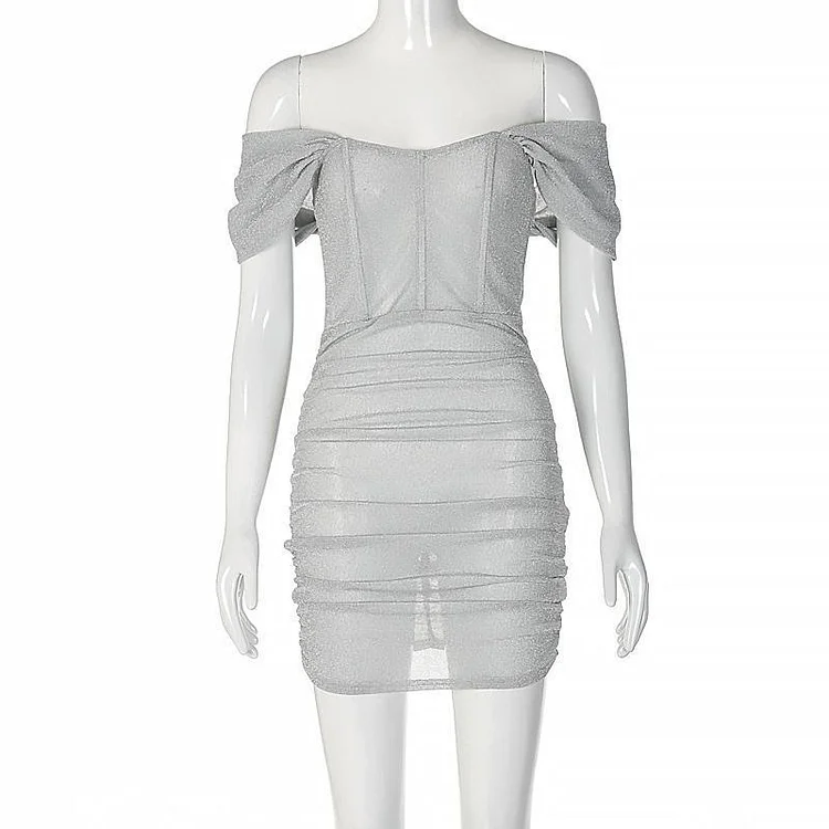 Promsstyle Off shoulder ruching mesh mini dress Prom Dress 2023