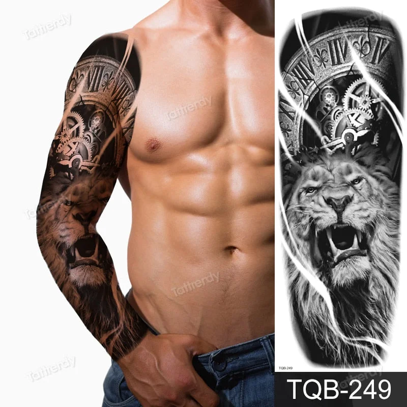 clock lion king fox forest temporary tattoos men sexy body art makeup tattoo sticker black waterproof custom totem maori tatoo