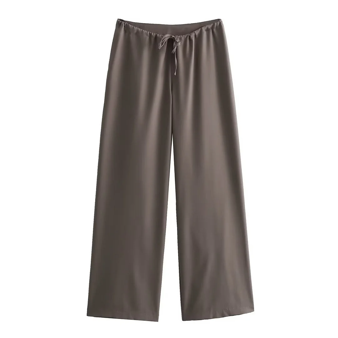 Nigikala Nigikala Women's Clothing Neck Tie Minimalist Top + Mid-Rise Loose Trousers B88651