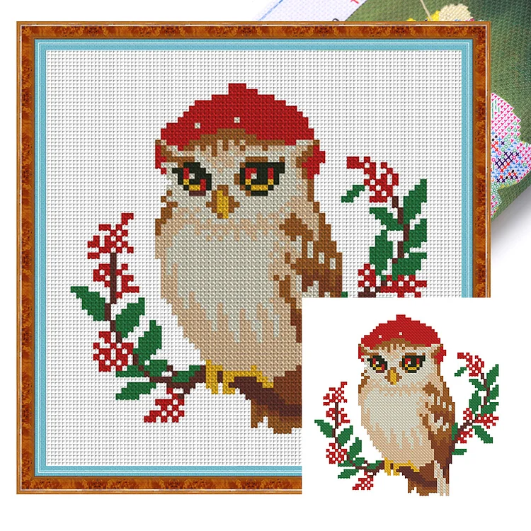 【Mona Lisa Brand-Cotton】Owl 24*24cm 11CT Stamped Canvas Cross Stitch gbfke