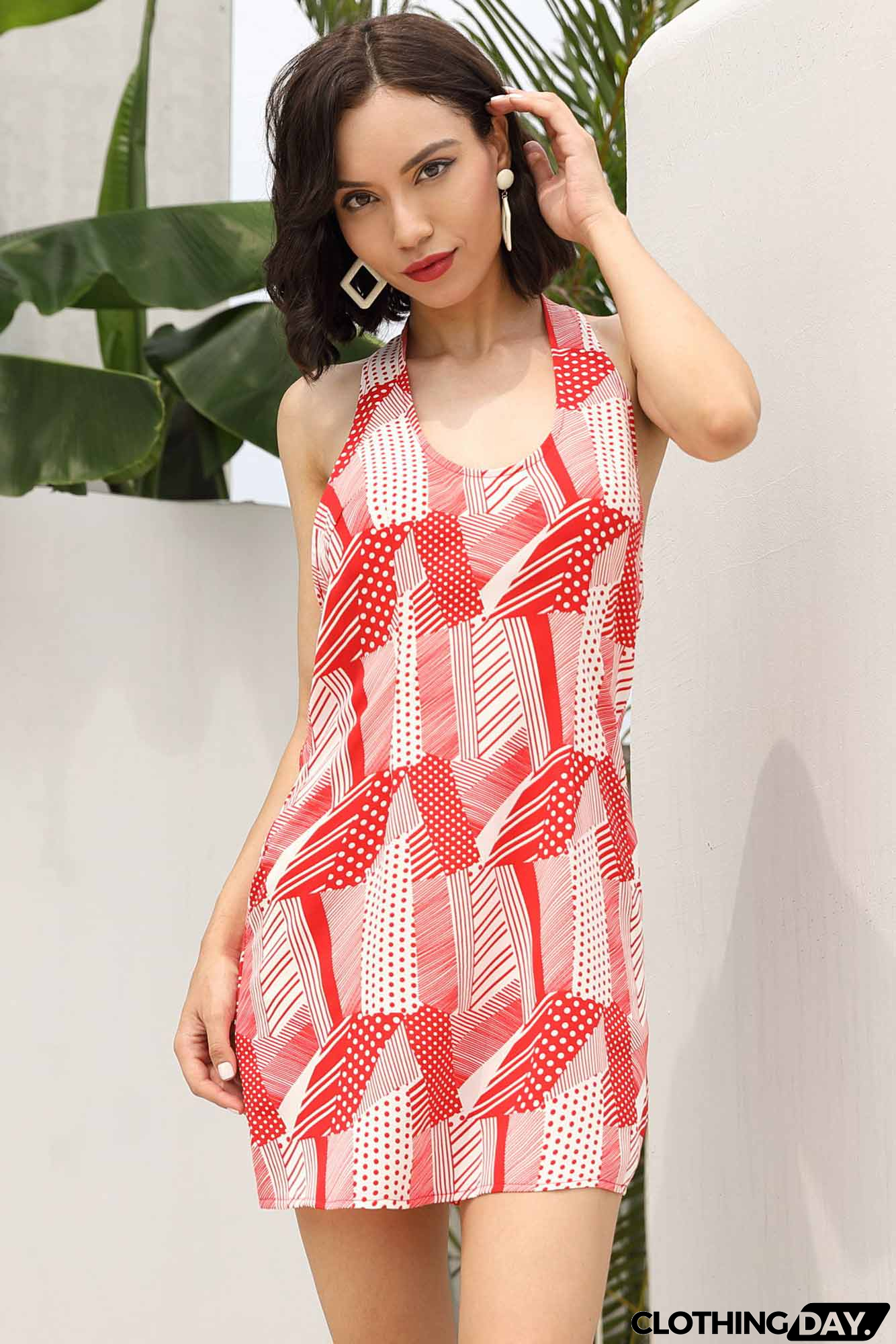 Halter Open Back Printed Mini Dress