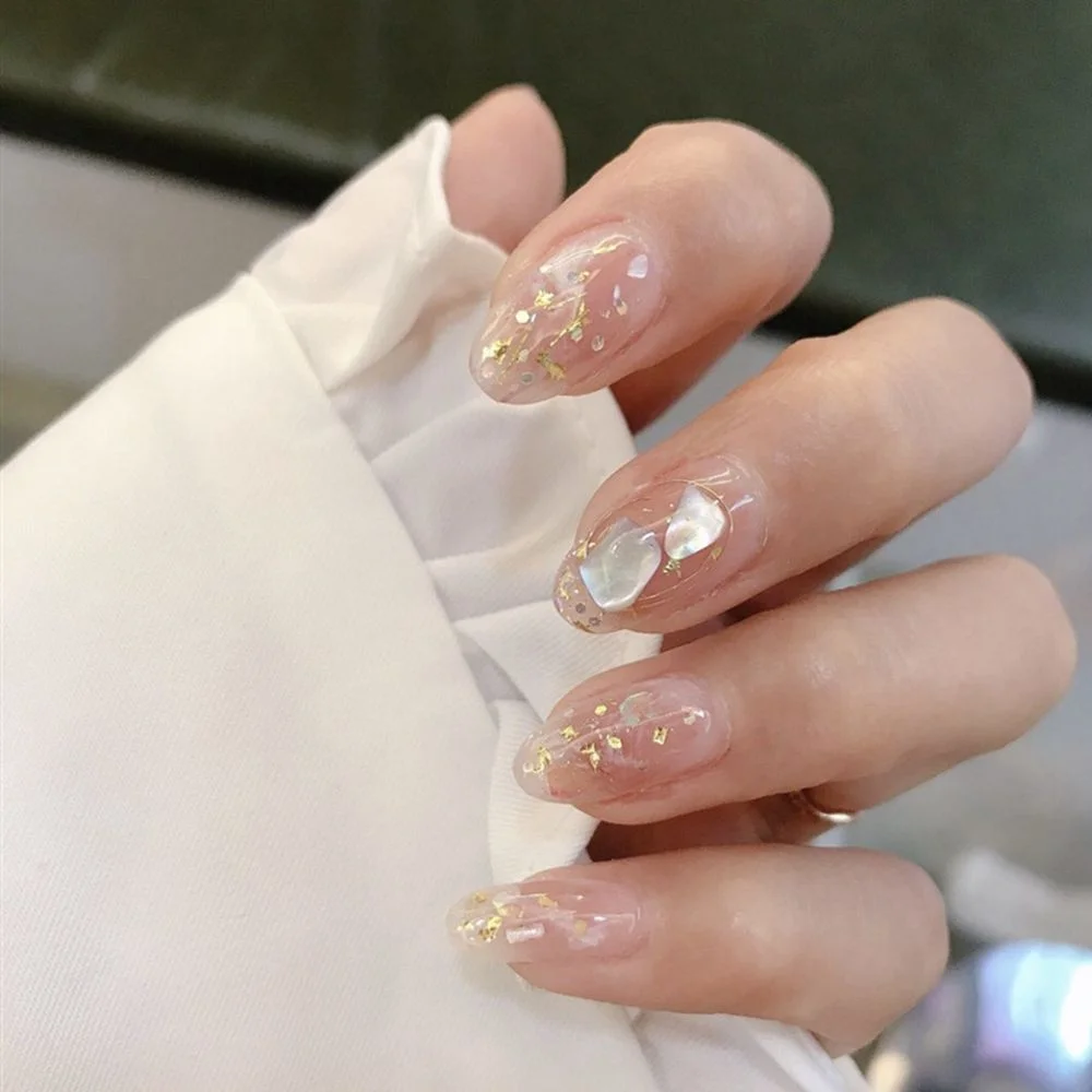 24Pcs Luxe Shining Rhinestone Wedding False Nails Transparent Glitter Gems Crown Designed Square Full Short Fake Art Bride-Nail Inspo