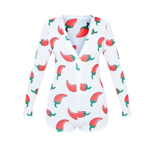 New Fashion Women  Button Slim Fit V Neck Leotard Ladies Casual Long Sleeve Skinny Chili Peach Print Bodysuit Hot
