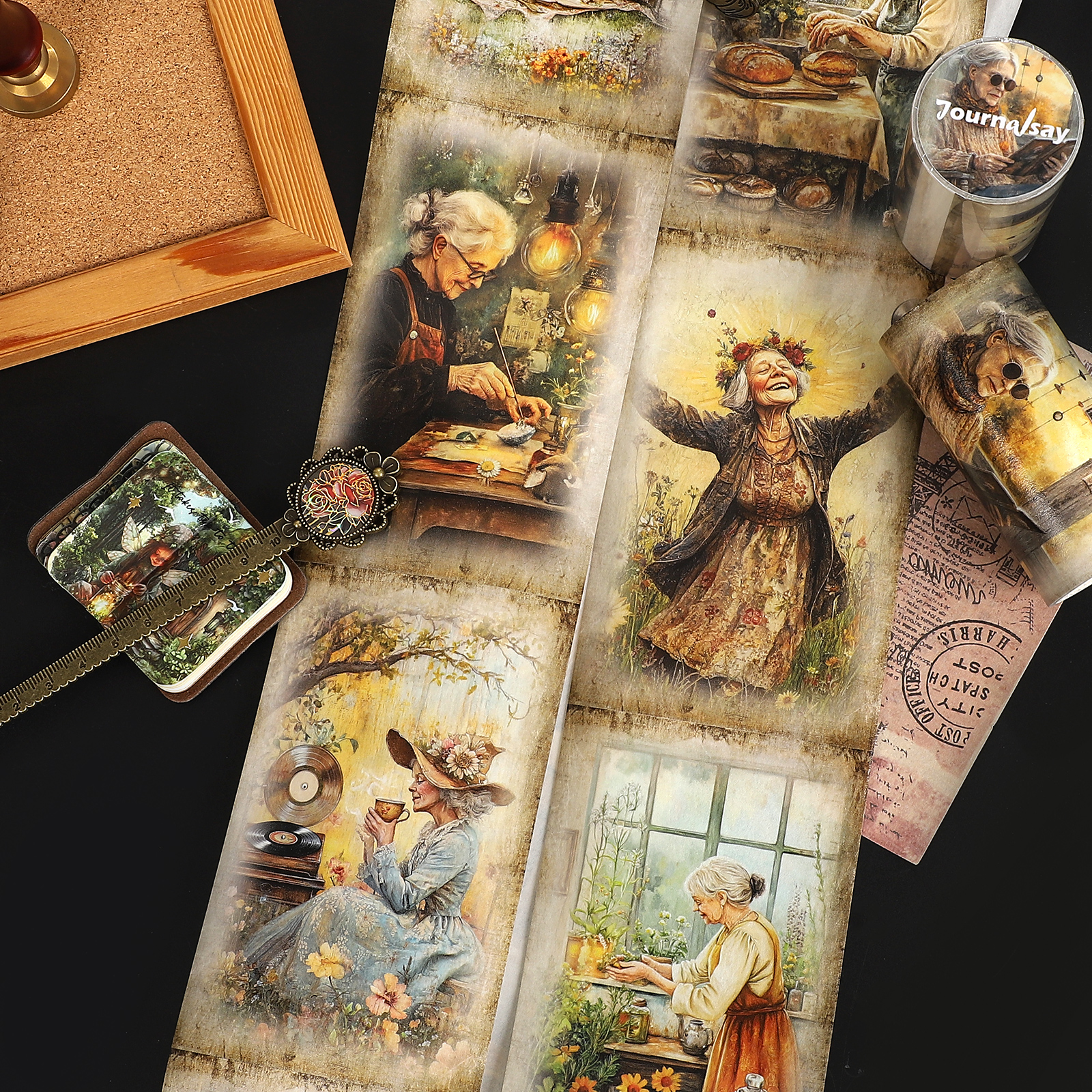 와시 테이프 - 80mm*205cm 빈티지 할머니 일기 캐릭터