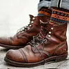 Men's Vintage Western Style Lace-up Leather Boots by Inlyline