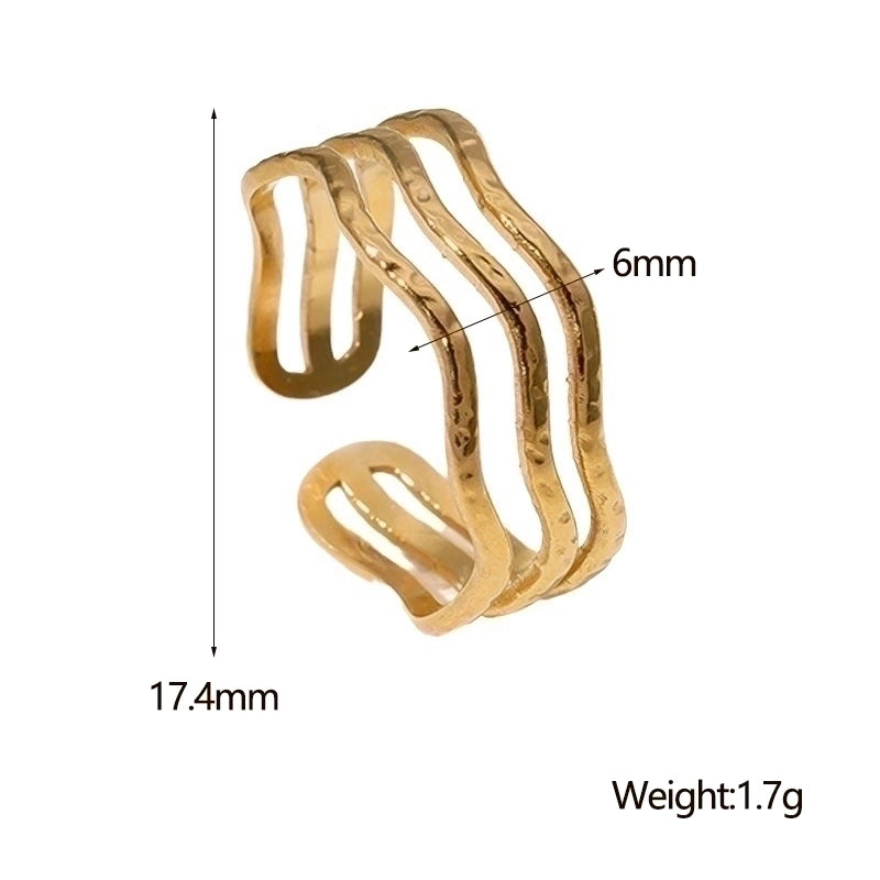 304 Stainless Steel 18K Gold Plated IG Style Minimalist Classic Style Waves Lines Open Rings