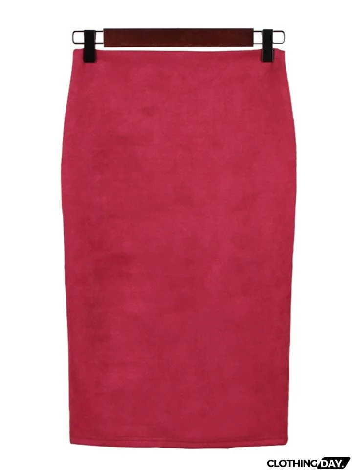 Sexy Suede Midi Elastic Bodycon Skirt